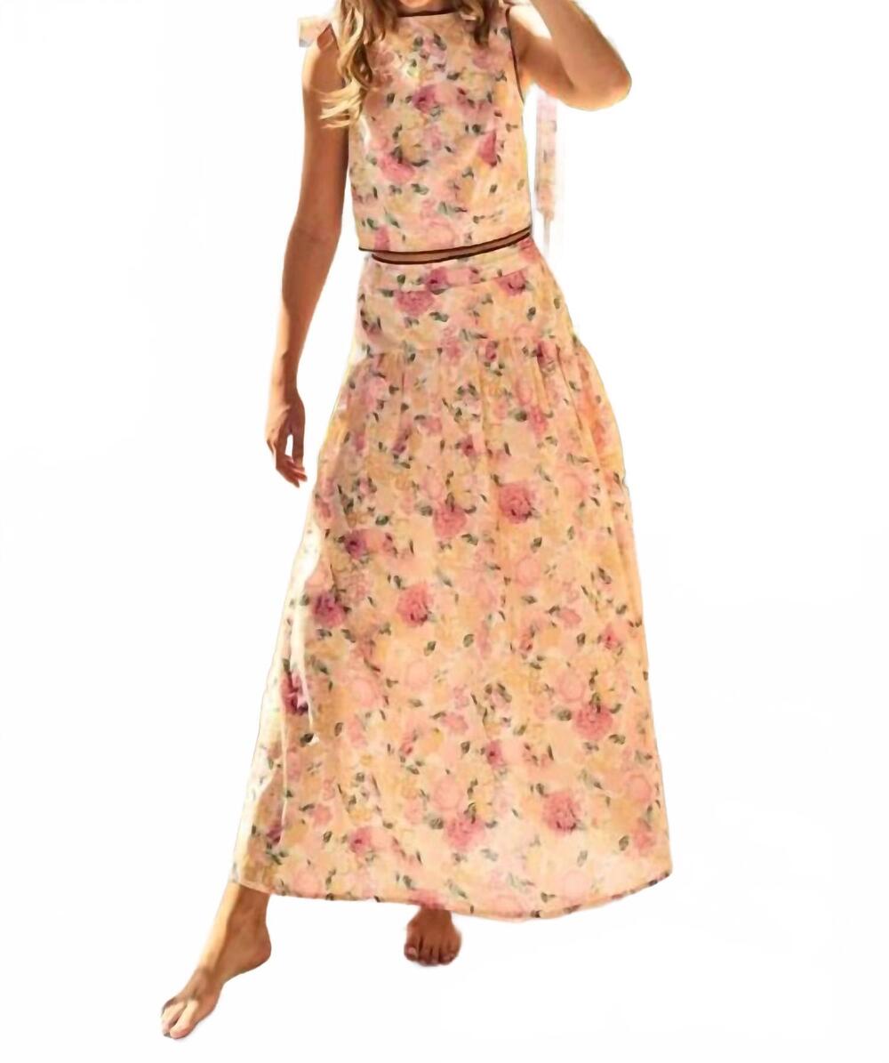 NEW LOVLOV elegant vintage floral top & skirt set in pink